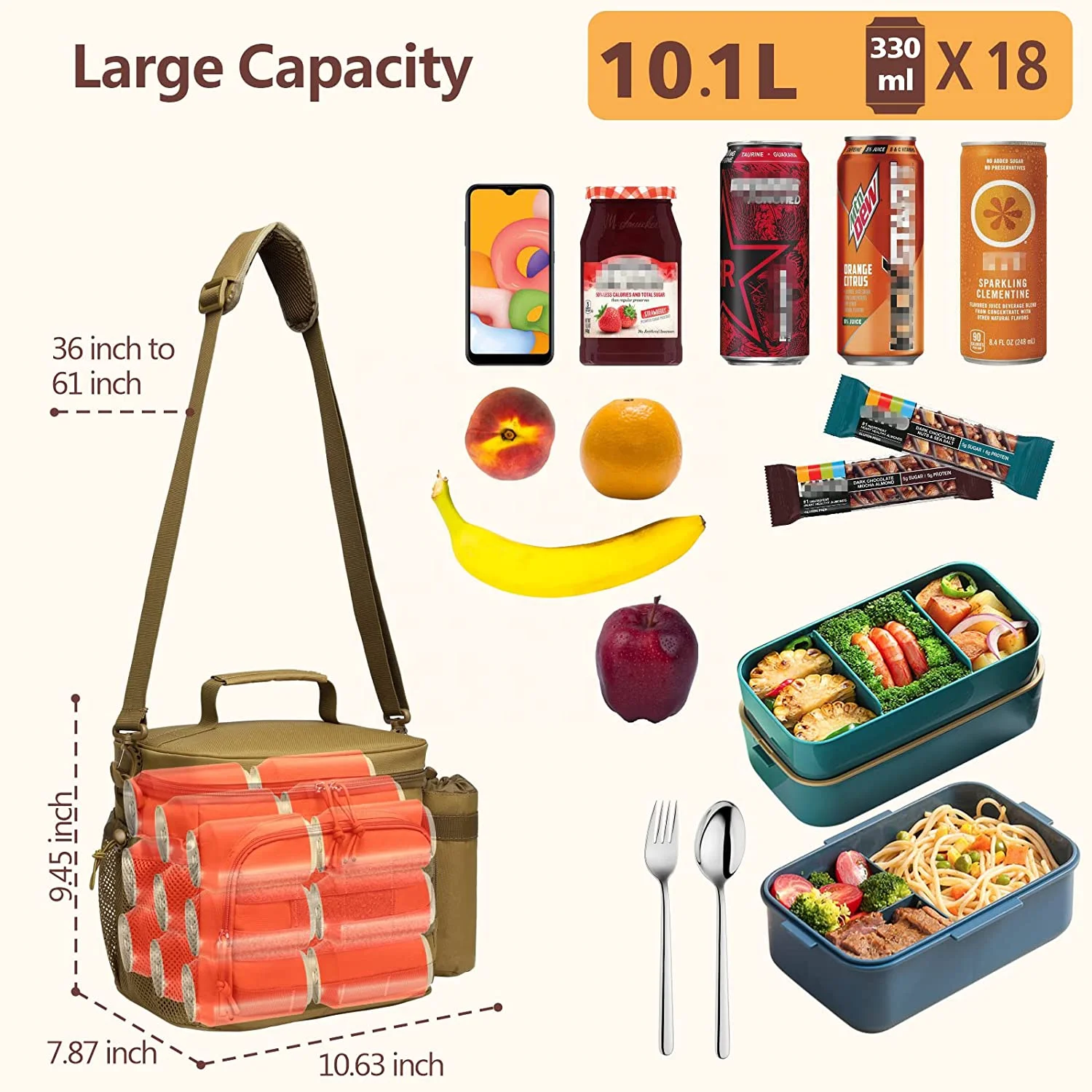 Outdoor New Multifunctional Cooler Bag Insulated Portable Picnic Tactical Water Bottle Bag Shoulder Large Capacity Lunch Bag