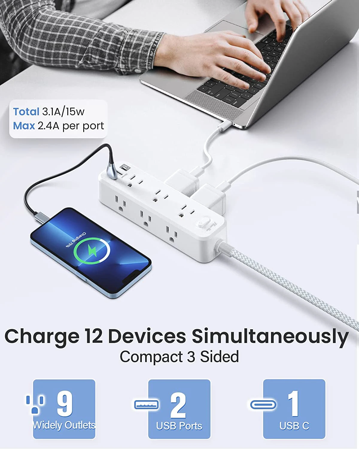 Factory Manufacturer 9 AC Outlets Power Strip Power Bar Surge Board Electrical Accessories for Home Office Dorm