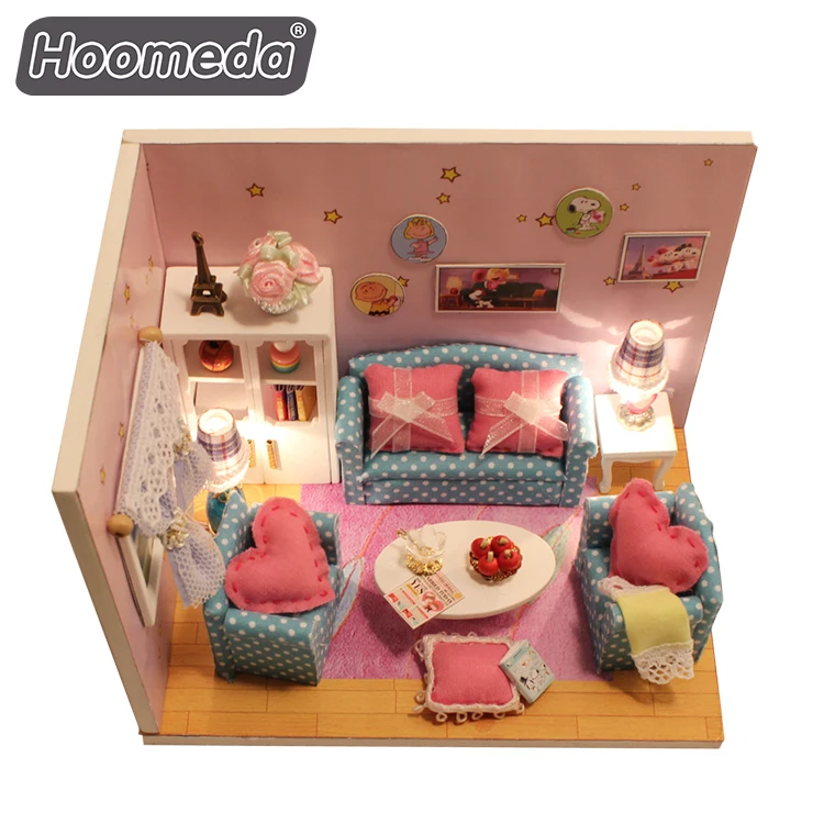 Hongda High Quality Doll House Pink Warm Series Mini Wooden Diy MIniature Dollhouse