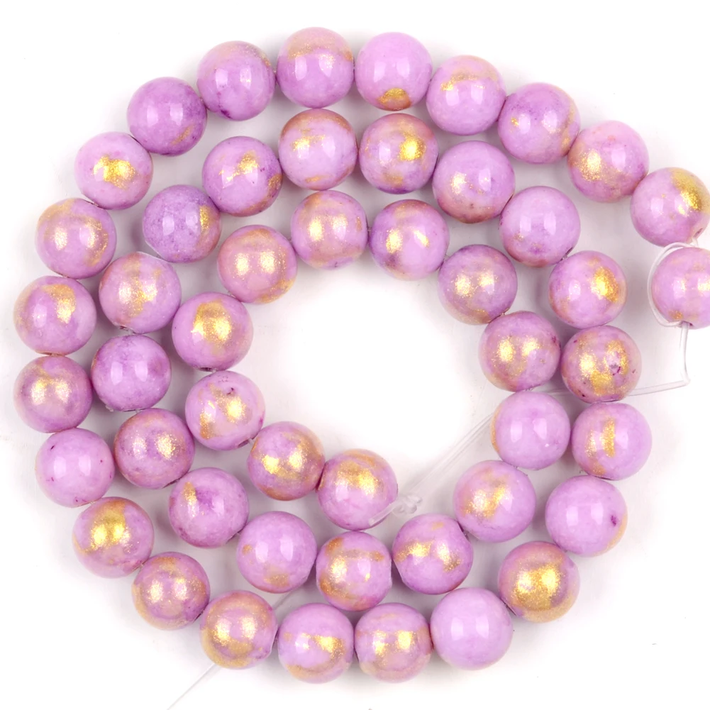 Wholesale Natural Stone Black/Pink/Yellow/Purple/Green/Blue Gold Color Jades Round Loose Beads for Jewelry Making
