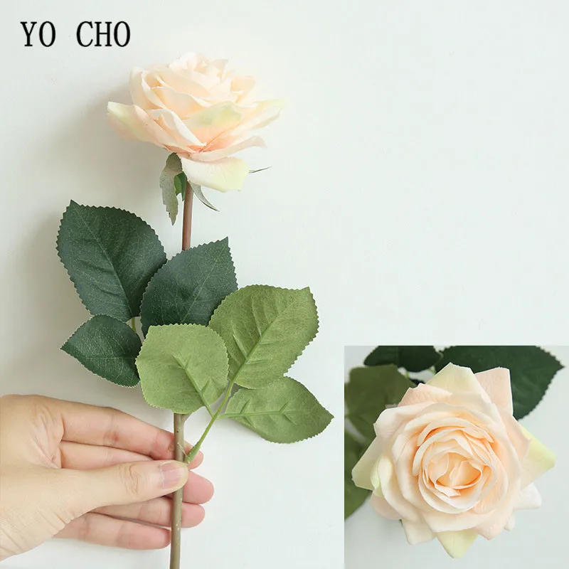 YO CHO Artificial Flower Roses Wedding Silk Flowers Artificial Silk Wedding Bouquets White Pink Home Decoration Fake Flowers