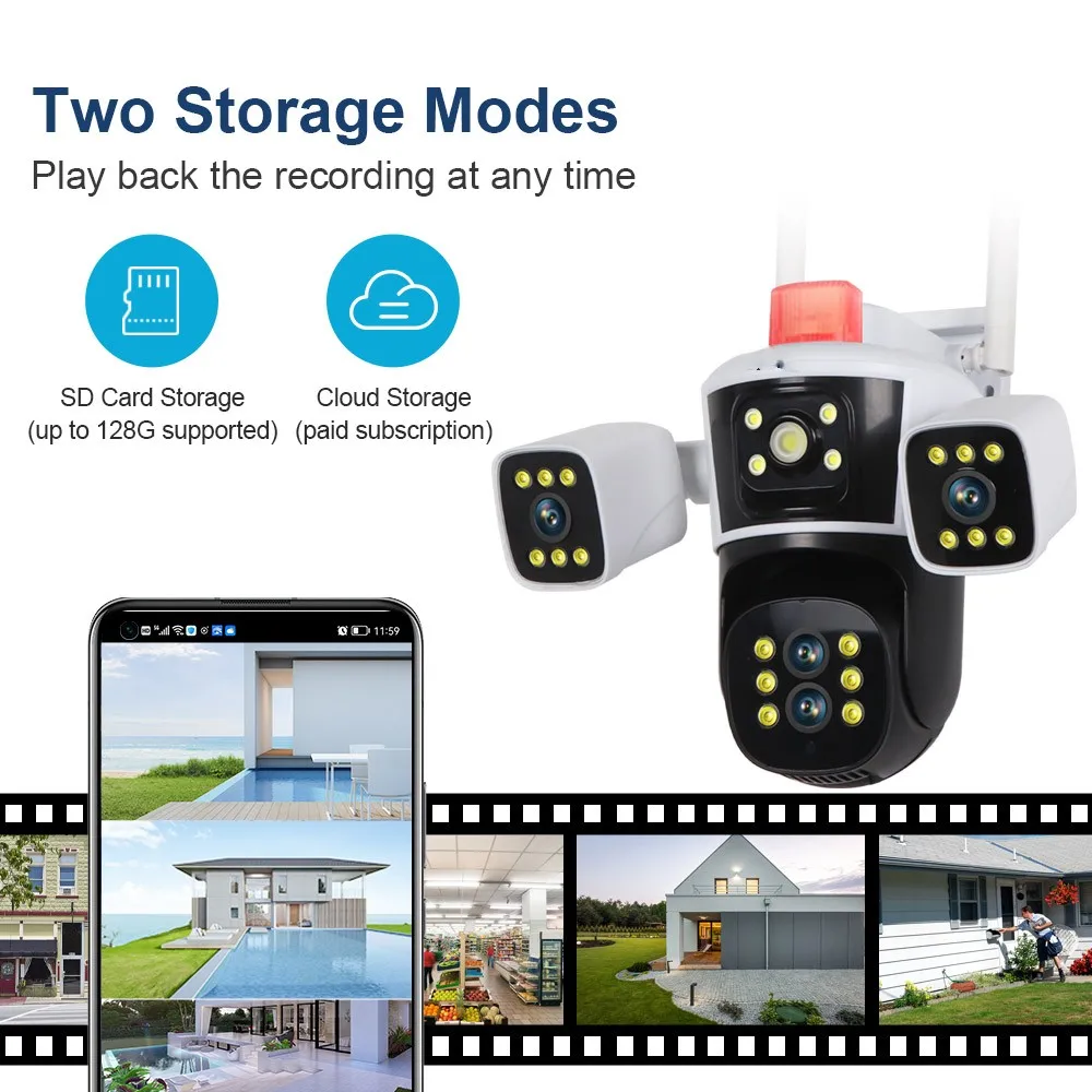 VISION Four Lens Three Screens 10X Zoom 360 Degree Surveillance 6mp Wifi Security Camera Wireless HD CCTV PTZ Camera