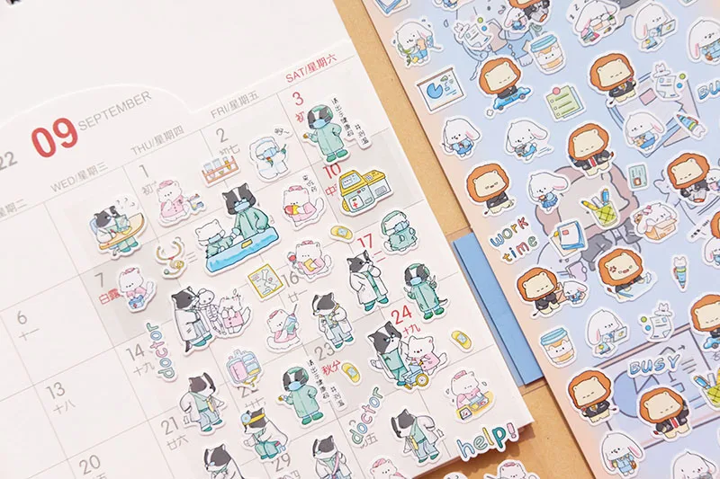 Nekoni Stickers Journal Diary Planner Decals Stickers Labrador Owl Lion Frog Animal Decals Music School Camping Theme Stickers 