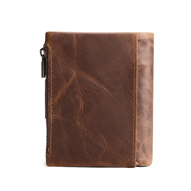 High Manufactures Rfid Blocking Zipper Pocket Large Capacity ID Card Crazy Horse Oem Leather Men Coin Purses Wallet