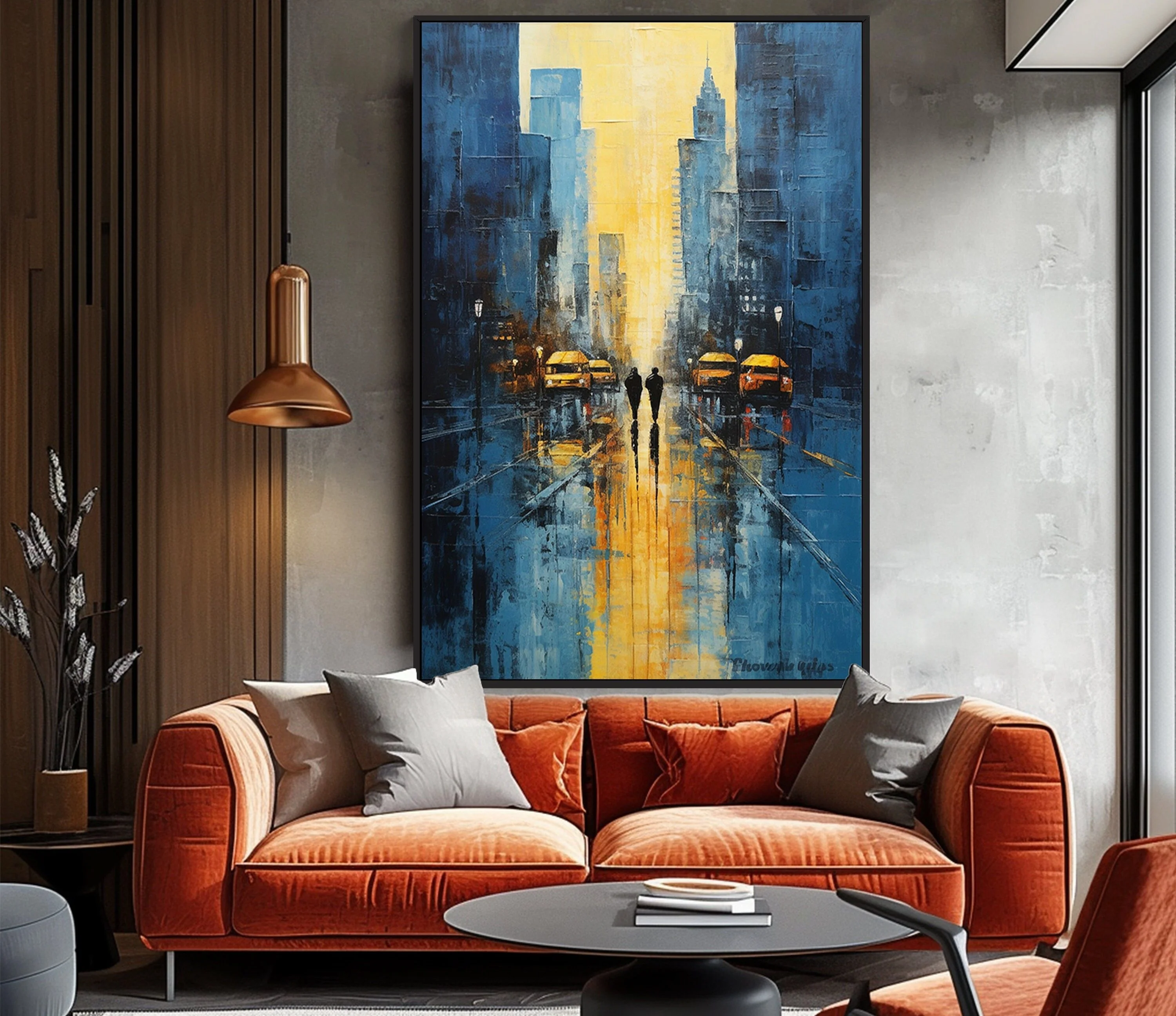 Handmade Abstract Oil Painting on Canvas Thick Texture City Landscape Wall Art Picture Home Decor Wall Frame