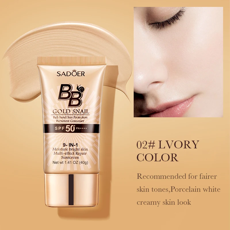 SADOER Gold Snail Whitening Sunscreen BB Cream Foundation Repair Concealer with Moisturizing and Isolating Makeup