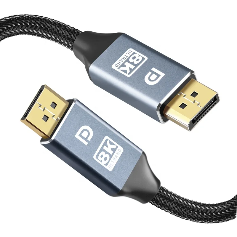 OEM Custom Logo Factory Male To Male 8K 4K 7680 x 4320 DP Displayport 1.4 Cable Nylon Braided Supports 8K 60Hz 4K 144Hz 2K 165Hz