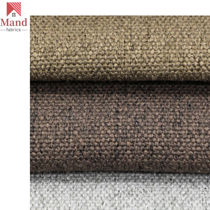 Mand textile wholesale customized modern polyester water repellent slub jute look upholstery fabric for outdoor furniture