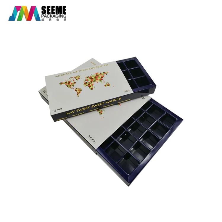 custom design high quality paper gift box with blister tray food candy box chocolate bar chocolate ball packing box