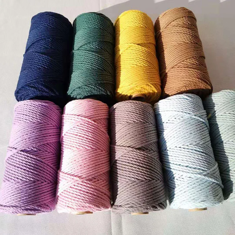 Wholesale colorful twisted cotton rope 3mm macrame cord string for diy