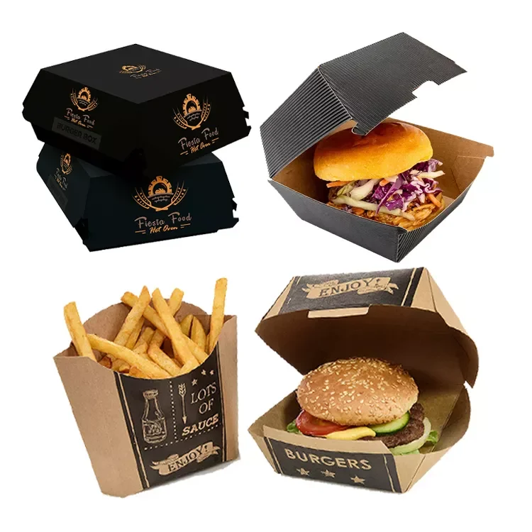 Custom Disposable Food Grade Cardboard hamburger Packaging Paper Burger Box