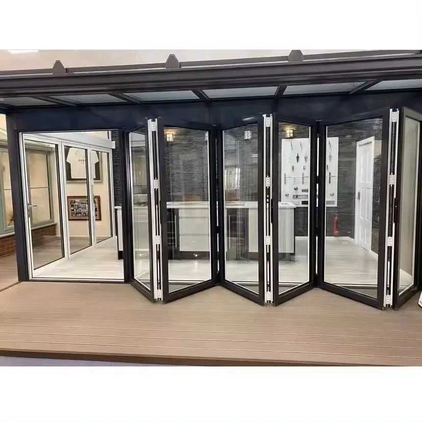 Commercial Residential Lowes Glass Aluminum Soundproof Folding Door Exterior Accordion Door Aluminum Sliding Bi-fold Patio Doors