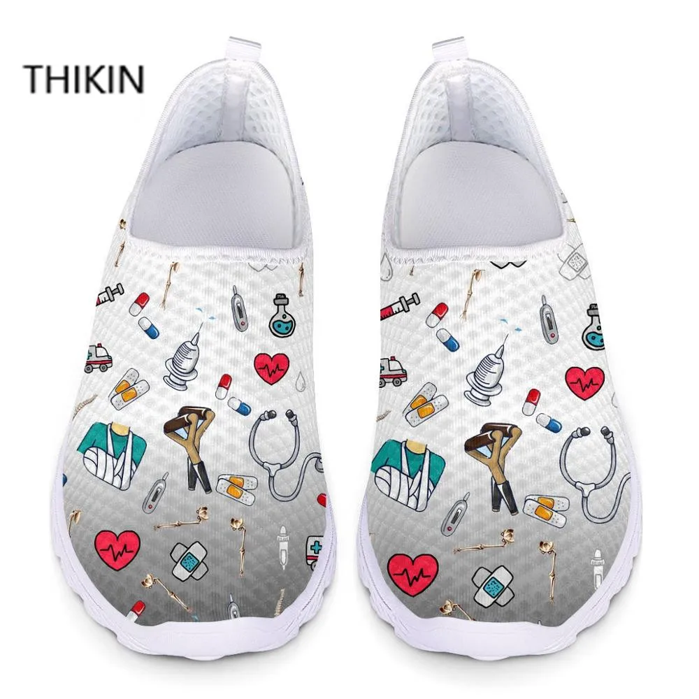 Funny Cartoon Nurse Premium Sketch Tools Print Slip On Flats Shoes Woman Breathable Summer Casual Sneakers Nursing Running Shoes