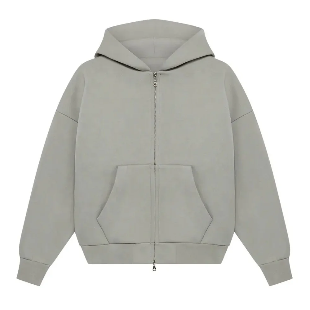 custom logo high quality essentials 100% cotton fleece zipper hoodie boxy fit heavyweight cropped full zip up hoodie