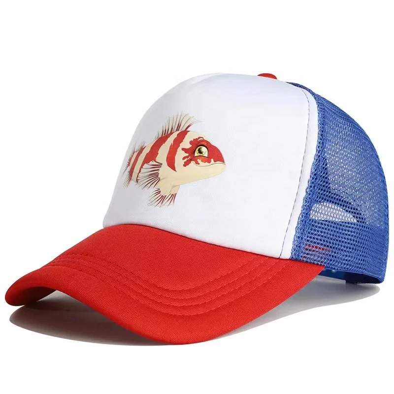 Custom Sublimation Print Foam And Mesh Adults Kids Trucker Cap Fishing 5 Panel Mesh Cap And Hat With Designer Embroidery Logo