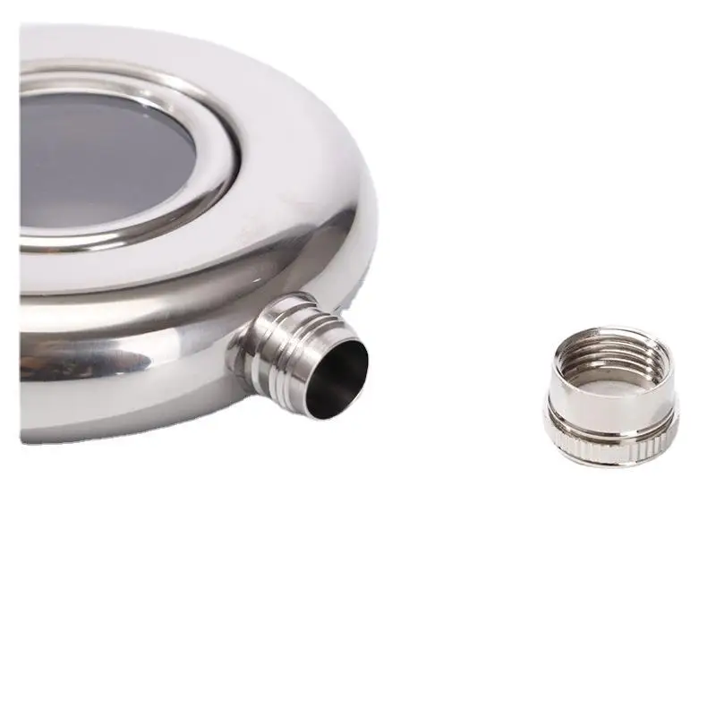 Custom 5oz Stainless Steel Hip Flask Classic Round Wine Whisky Bottle Outdoor Portable Hip Flask With Transparent Glass Window