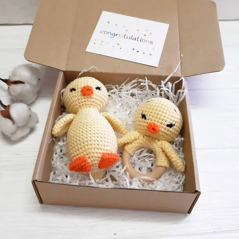 Thanksgiving Duck Baby Easter Basket Stuffers Toddler Toys Baby First Easter Bird Baby Crochet Rattle