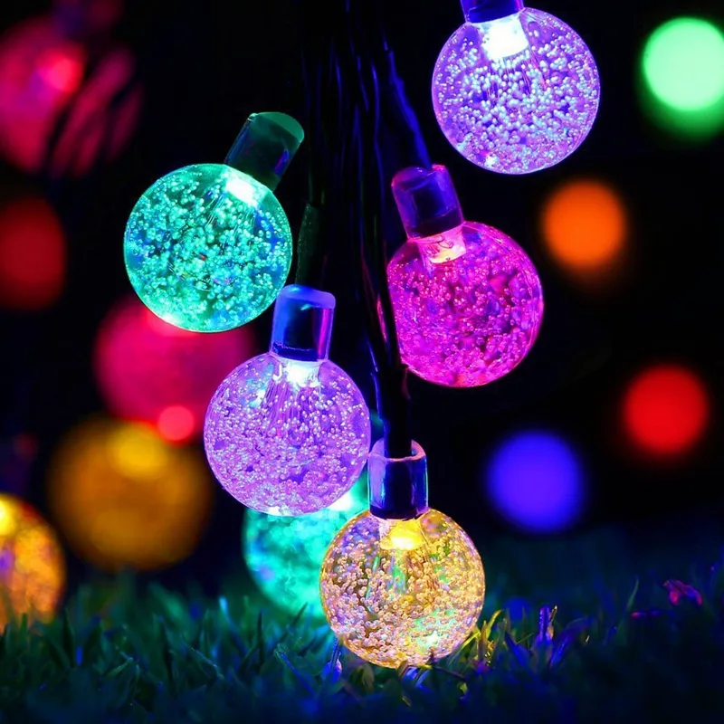 Hot Selling Blue LED String Light Waterproof Outdoor Christmas Fairy Crystal Ball Decorative Solar Garden Light Tree Style