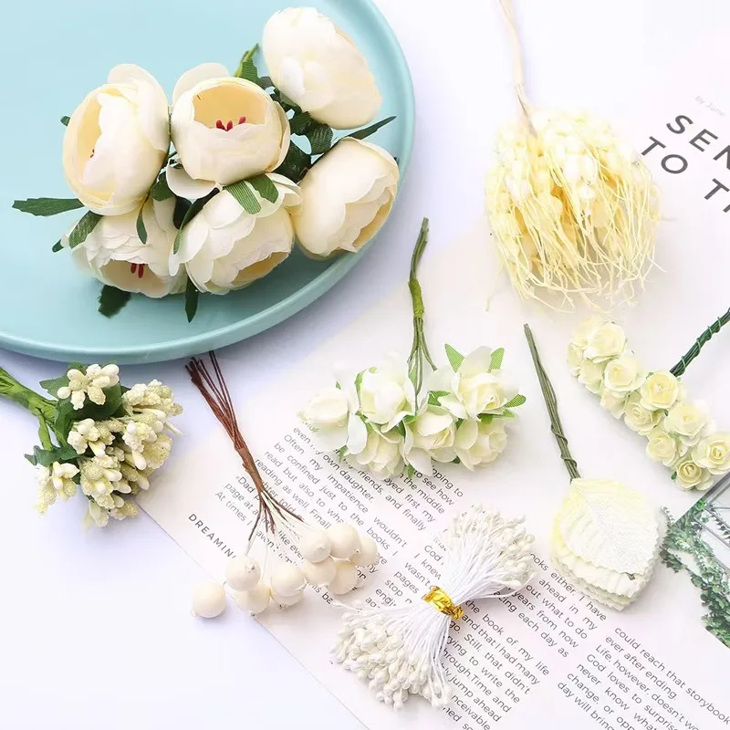 artificial beige color flower pistil and artificial flower bouquet for DIY craft