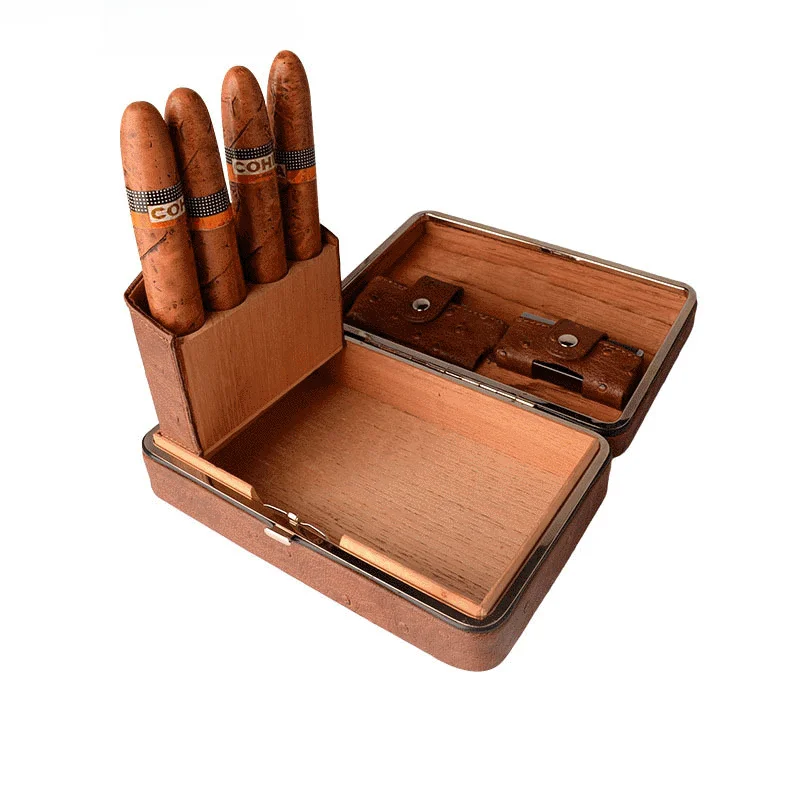 Portable Cigar Box 4 Pack Cedar Wood Humidor Gift Cigar Case Exquisite Wooden Cigar Cases Where Artistry Meets Functionality