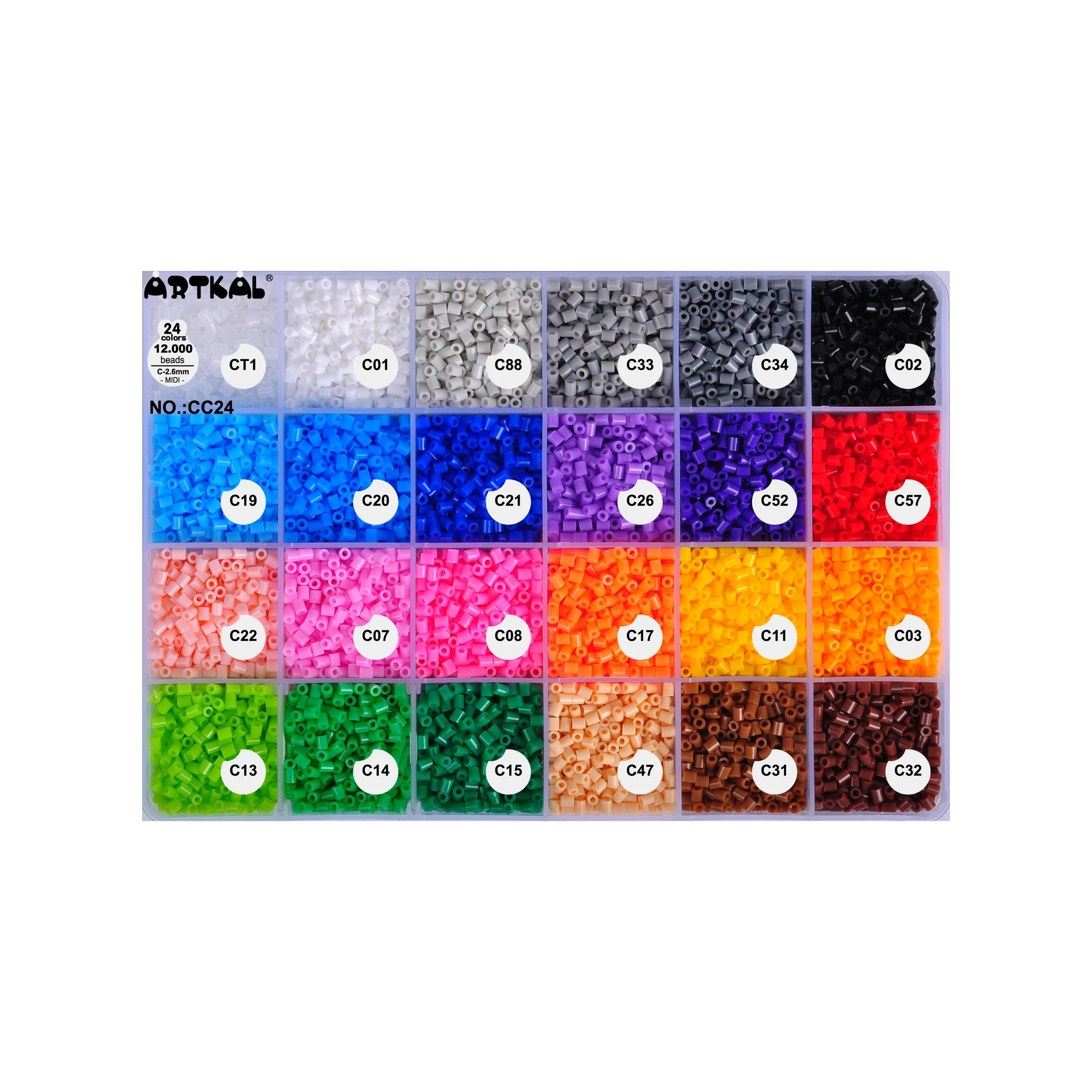 High Quality Artkal fuse beads 2.6mm 24 colors boxed 12000 beads per box