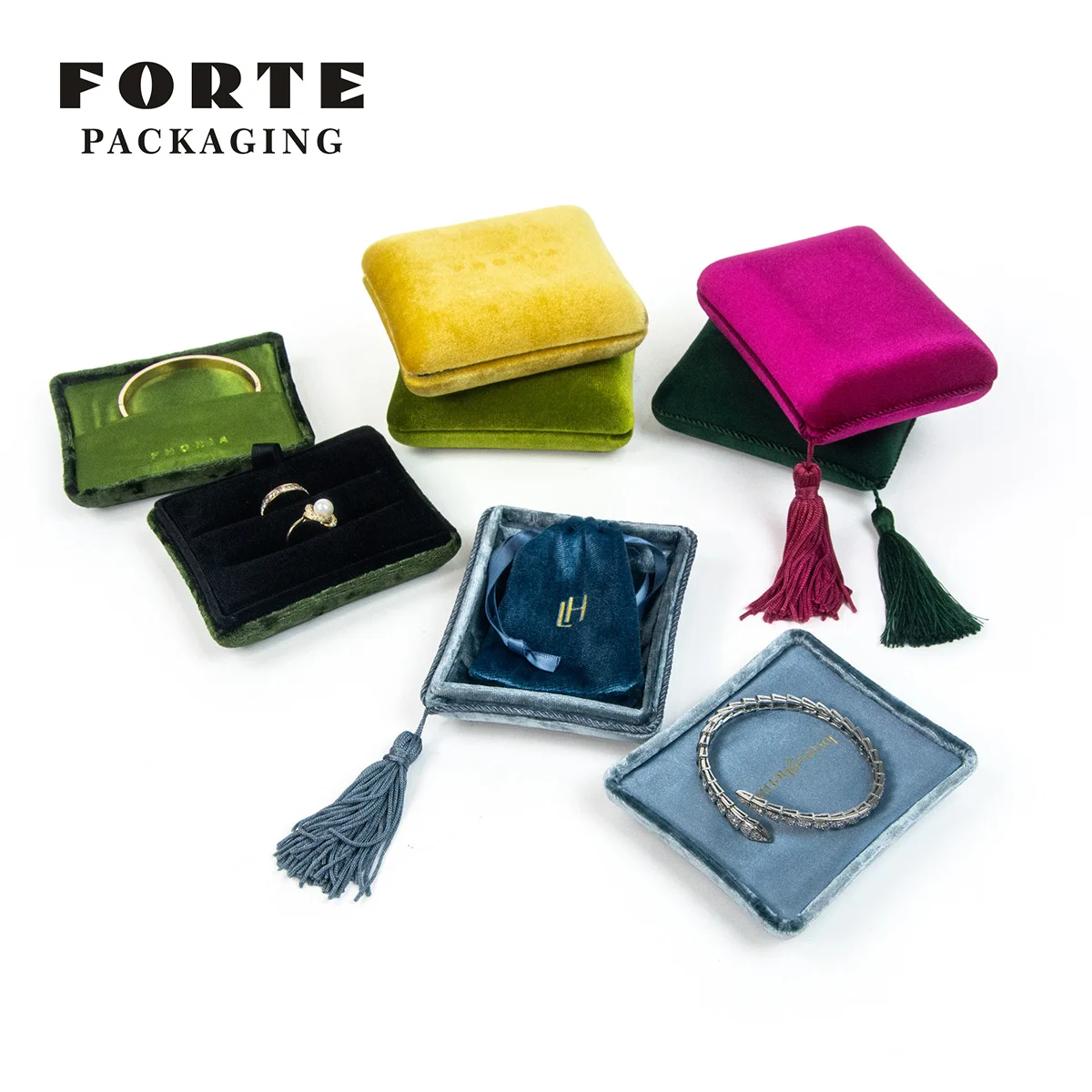 Custom LOGO pendant cox Travel Jewelry Packaging Velvet Pouch Bag Gift Box Set Velvet Tassel Jewelry Box