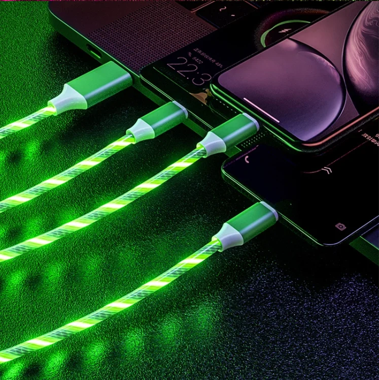  30 Pecent Off стример светодиодный течет свет быстрая зарядка 3 в 1 Micro USB Type c 3A быстрое зарядное устройство штырьковые шнуры для