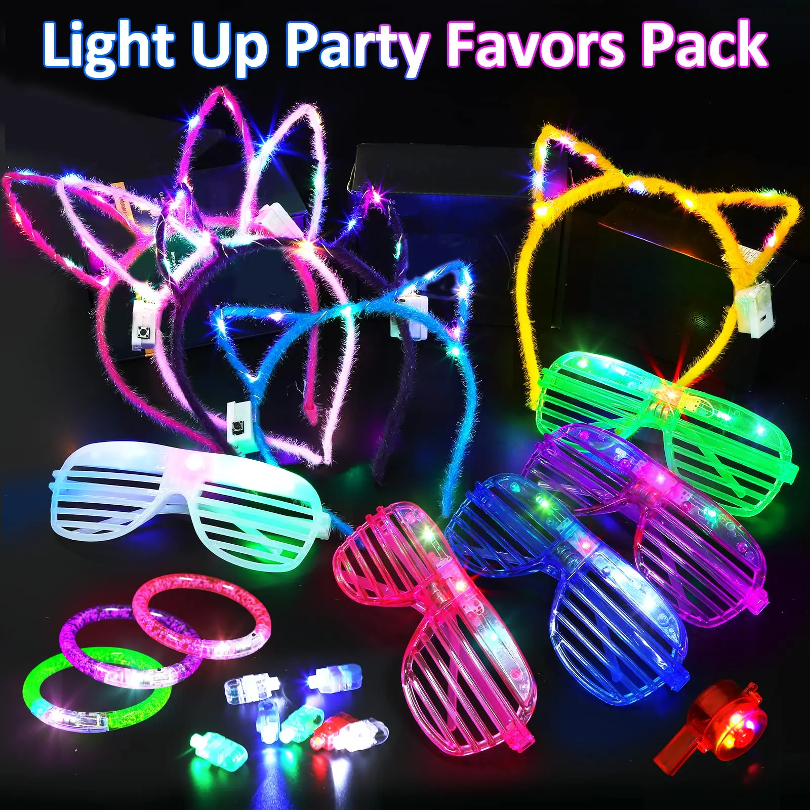 65PCs LED Light Up Toy Set Favors Glow In The Dark Hair Braid Finger Lights Adult Kids Birthday Halloween Party Props Supplies