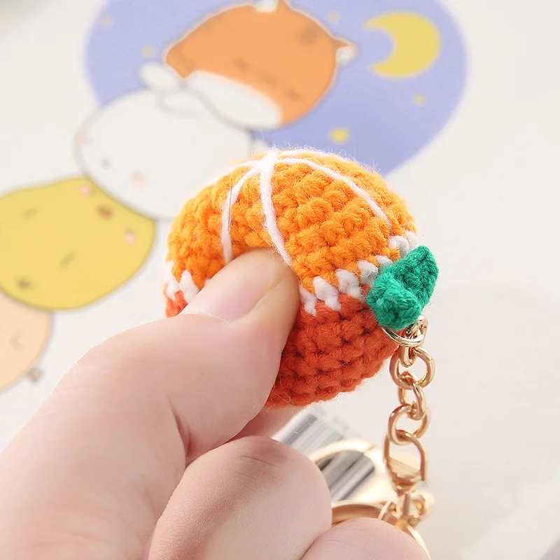 New hand knitted wool ball keychain hanging fruit hand knitted doll hanging into creative handmade crochet fruit keychain