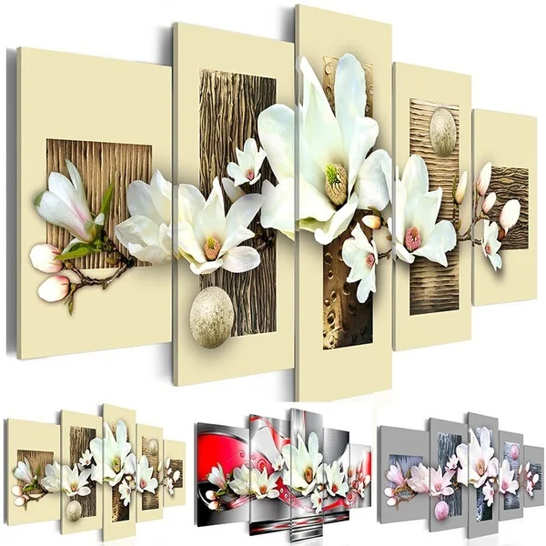 HONGYA 5 Piece Flowers Picture Canvas Art Print Oil Painting Wall Pictures for Living Room Paintings Cuadros Decorativos