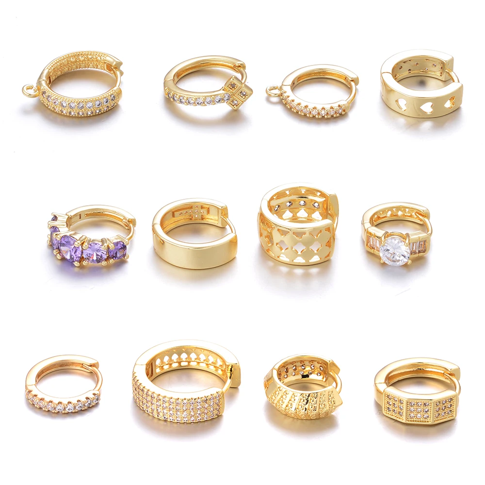 Zirconia Gemstone Hoop Earrings 18k real Gold Plated earrings Fashion Huggies Crystal Diamond  Earrings