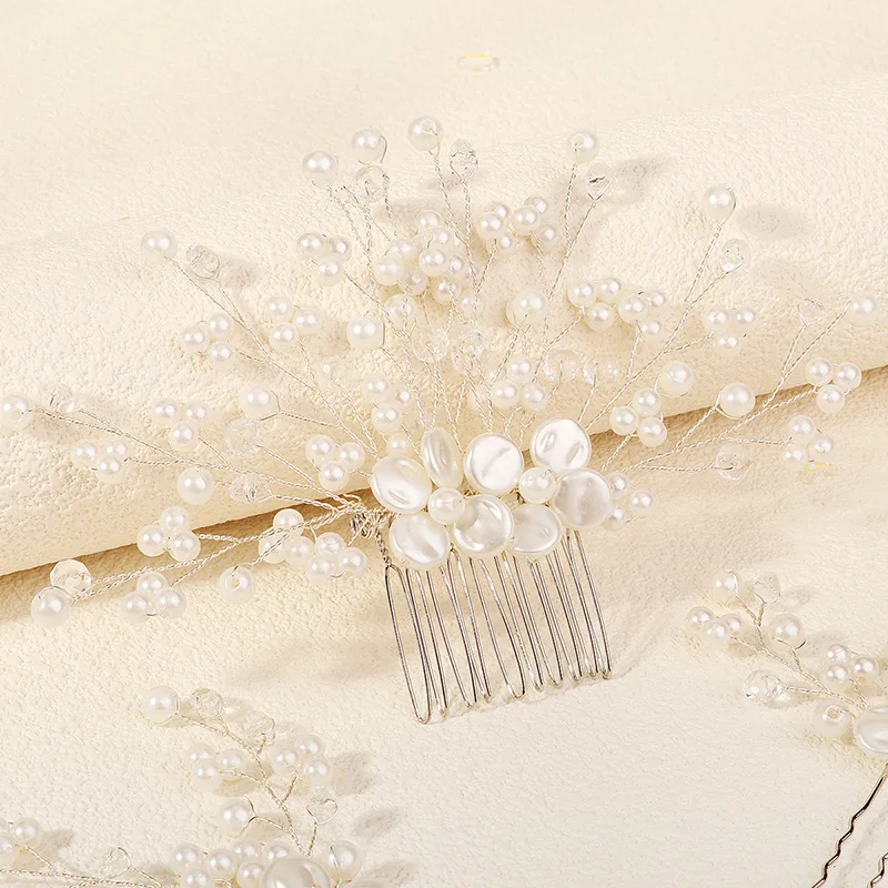 Miallo 3Pcs/set ceramic flower Bridal Hair Custom Comb Pin Handmade Rhinestone Pearl Side Comb Jewelry Set Wedding Hair Accessor