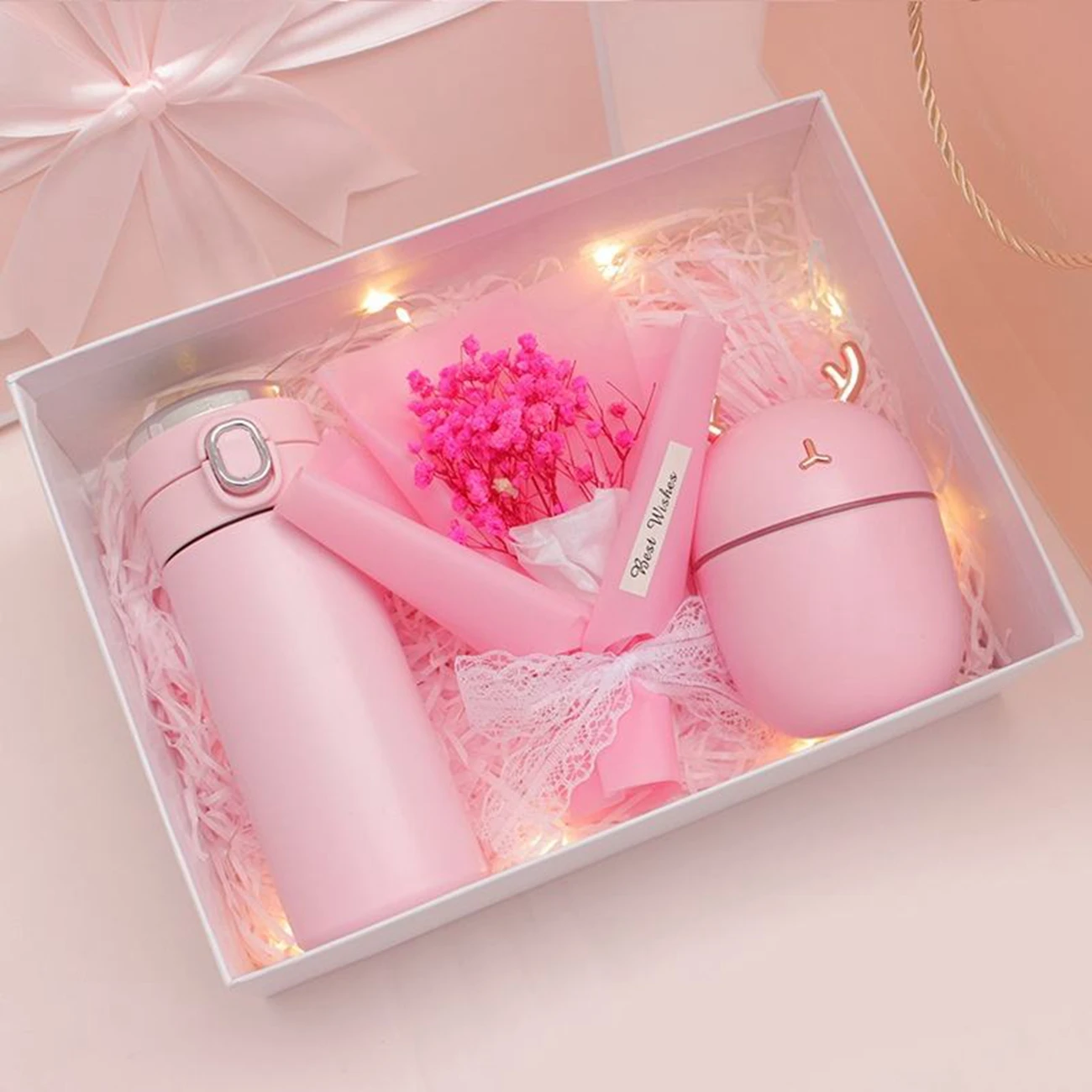Pink Blue flower+umbrella+vacuum flask Gift Set for Woman Promotional Multipurpose New Year Gifts mothers day gifts