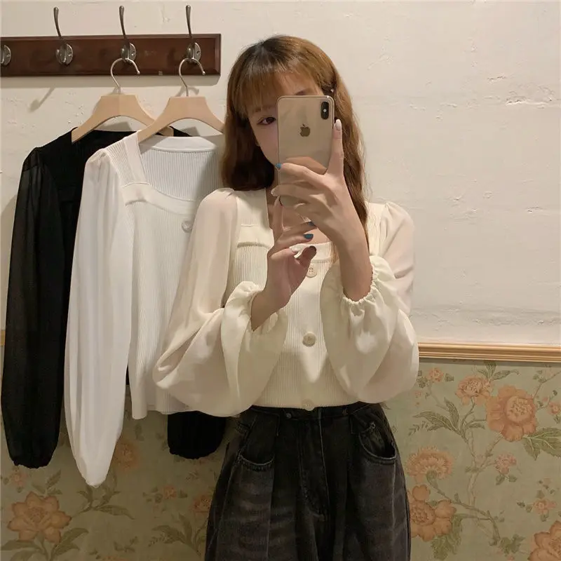 U neck long sleeve sweet design Korea lady blouse tops OC821