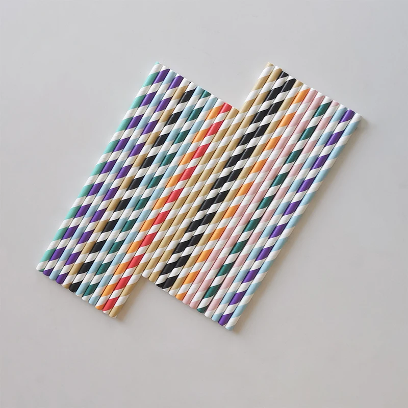 Wholesale Colored Christmas Paper Straw Food Grade Disposable Colorful Striped Paper Drinking Straws