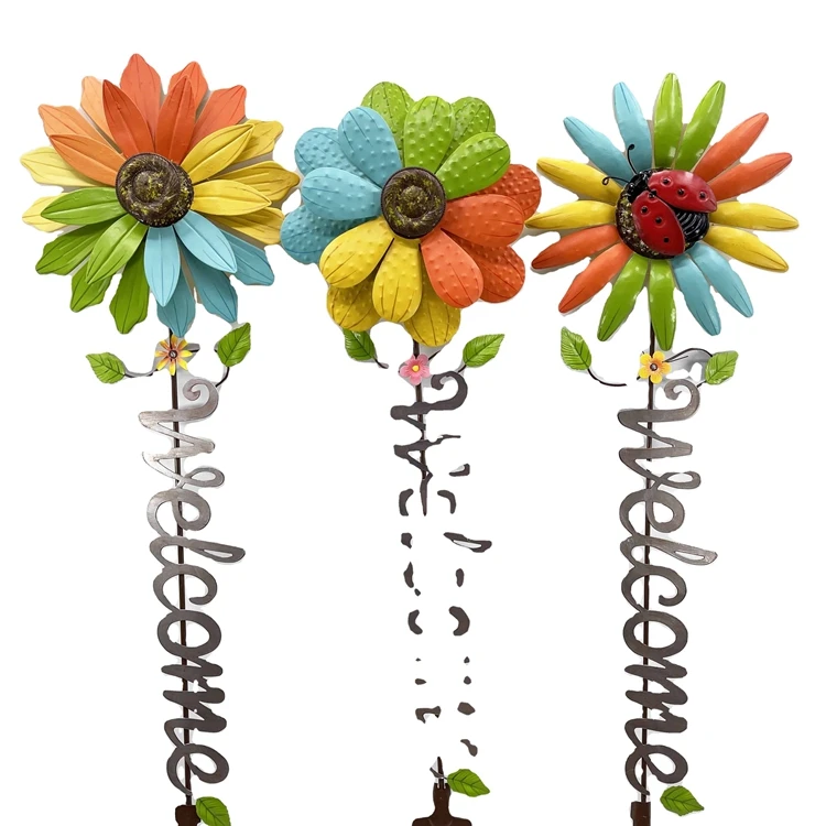 Christmas Spin Stake 3 Asst Outdoor Holder Metal Decor Garden Decorative Garden Metal