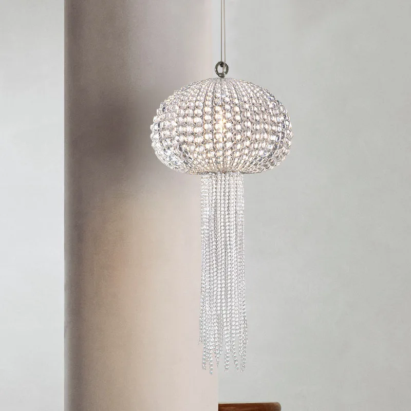 modern luxury glass ball pendant lamp duplex hollow stairwell Jellyfish crystal beads chandelier