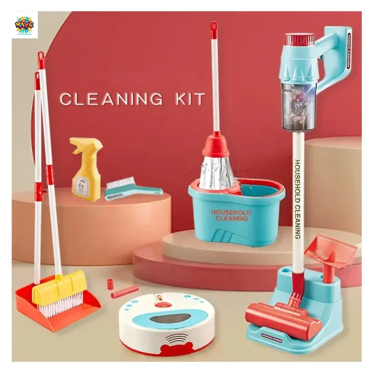 Hot sale  Household Broom Dustpan other Pretend Play Preschool Housekeeping Cleaning Toy Set for Kids with Sweeping Robot