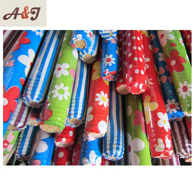 high quality PVC coated wood broom handle wooden broom stick with Italian thread flower designs