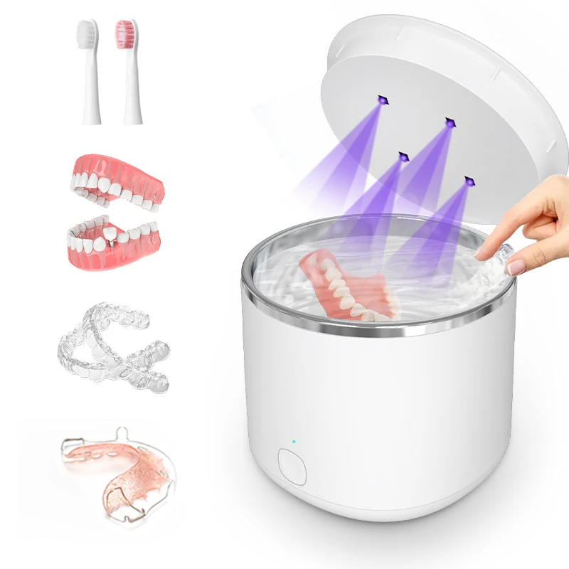 Household Portable Mini Home Use Jewelry False Teeth Dental Aligner Retainer Cleaning Machine UV Ultrasonic Denture Cleaner
