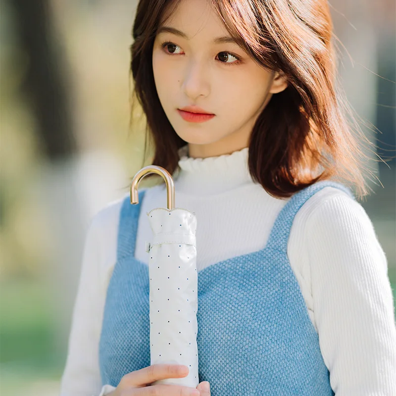 Parasol Polka dots uv umbrella Japanese mini fold sun rain umbrella with golden hook handle