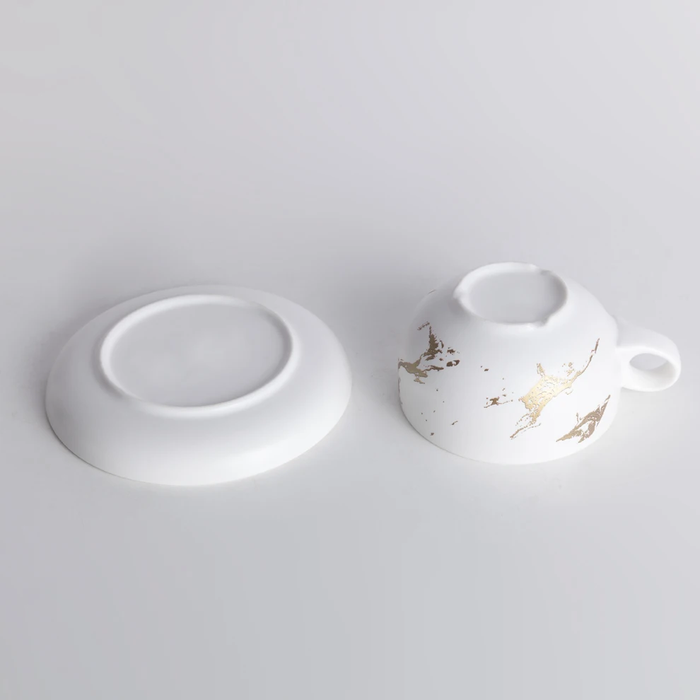 ShengJing Elegant Nordic Gold Marble White Black Ceramic Coffee Cafe Tea Drinkware Cup and Saucer Set