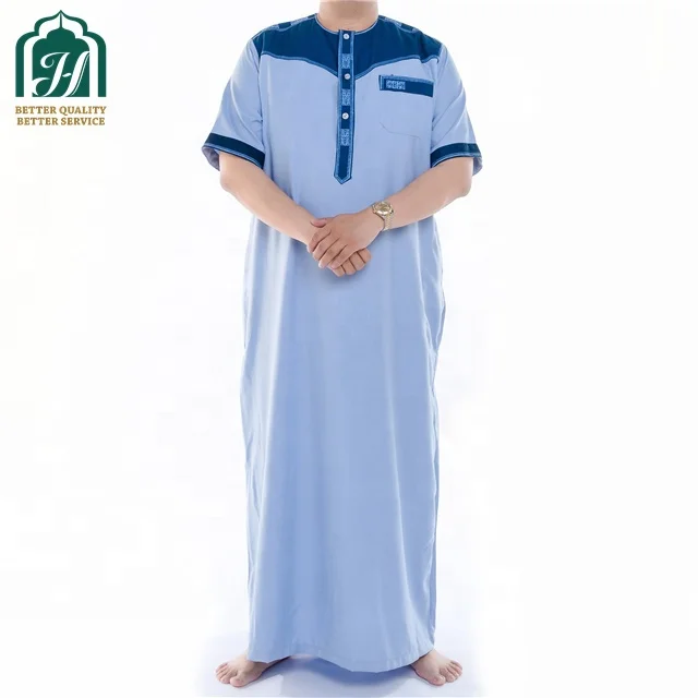 Custom Made Soft Cotton Fabric Marocco Thobe Short Sleeve Muslim Thobe for Men Round Collar Big Sale Thobe Jubah