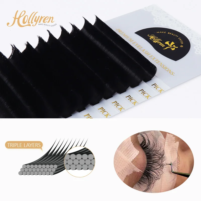 Hollyren Professional 0.5 Sec Easy Fan Faux Mink Volume Eyelash Extensions Handmade Fans Loose Promade Volume 0.05 Sec Easy Fan