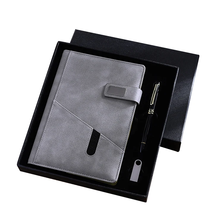 OEM Logo Laser Branded Name Custom Pocket Notebook Ruled Writing Paper and Pen Set With Pen Drive Business Office Gift Idea