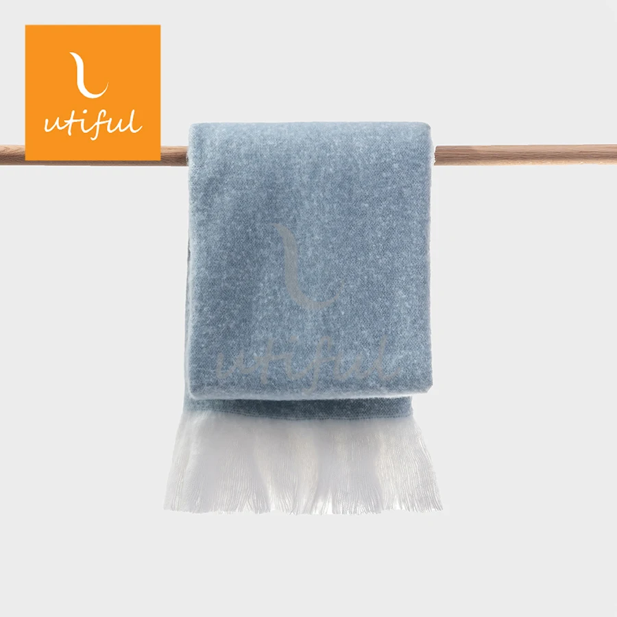 Ultra soft fluffy 2 tones warm polyester mohair throw blanket for sofa