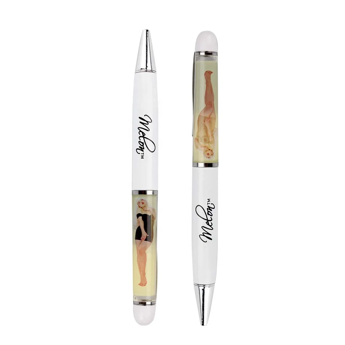 Custom Interesting Acrylic Glitter Floating Liquid Oil Crystal Stripper Naked Women Sliding Panel Floaty Pen For Lady Girl