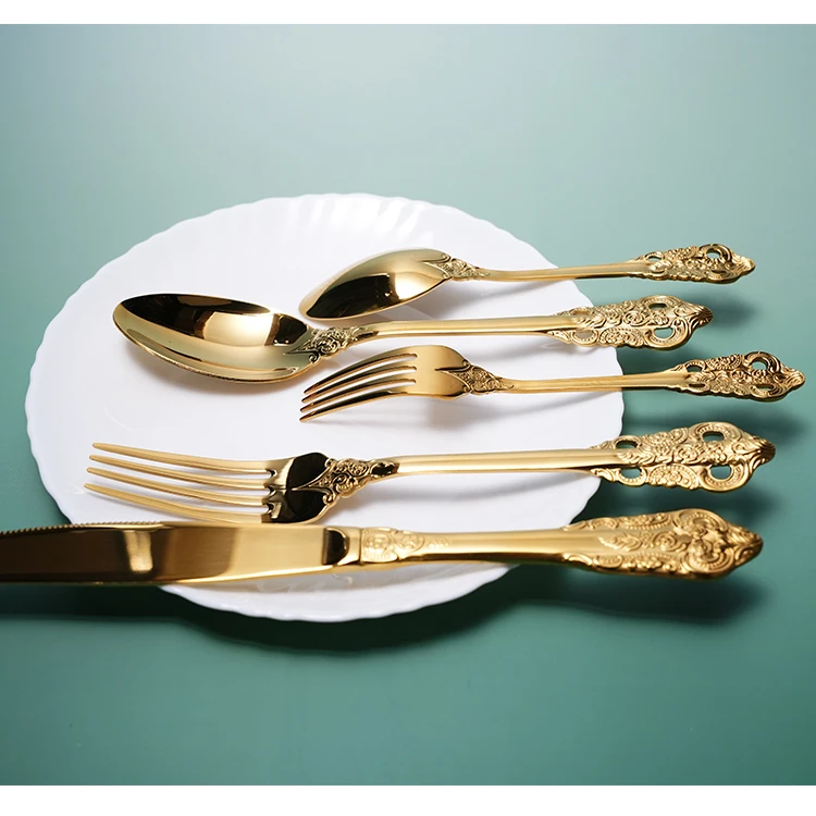410 Stainless Court Gold Flatware Sets Knife Spoon Fork 5pcs Cutlery Sets