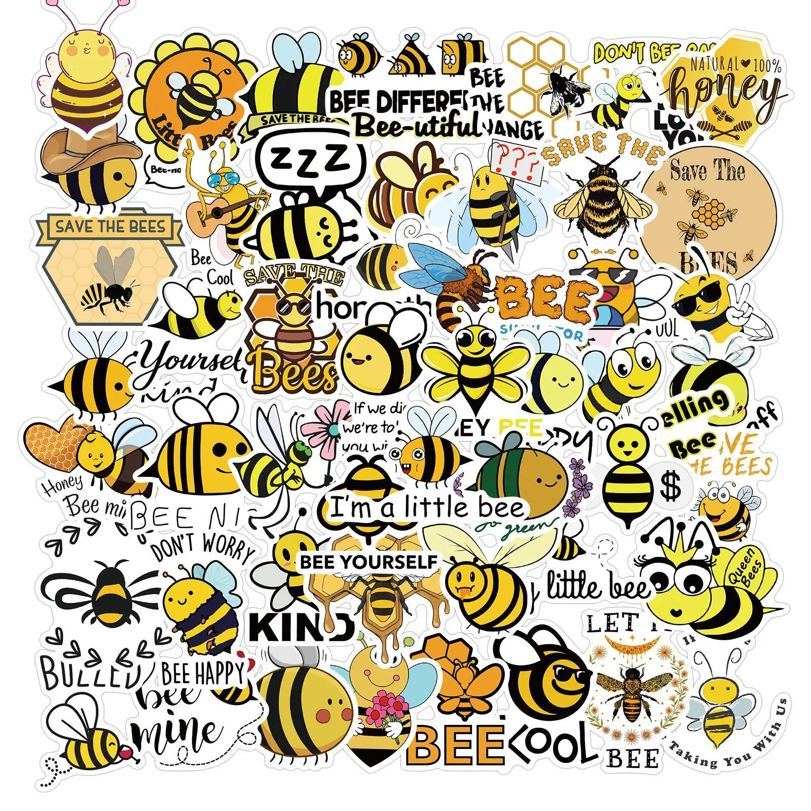 50pcs Cartoon Inspirational Little Bee Graffiti Stickers Personalized Luggage Laptop Waterproof Decorative Vinyl Stickers Pack