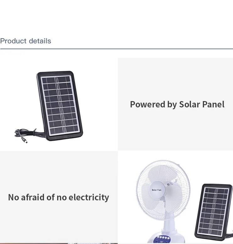 Rechargeable Fan Battery Operated Table Solar Fan Outdoor dc ac  Portable 12 inch desk fan